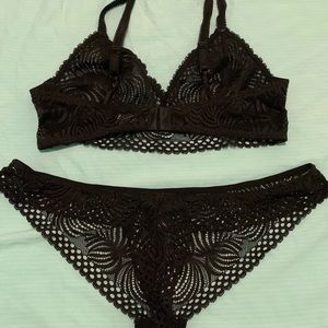 Blush Lingerie Black Lace Bralette and Thong Set